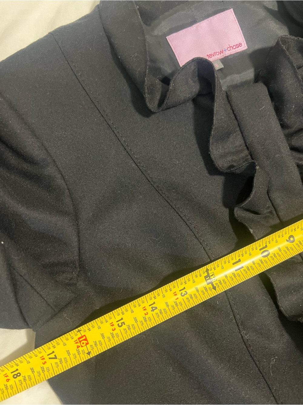 Wool Black Ruffle-Front Blazer Jacket - Picture 2 of 10